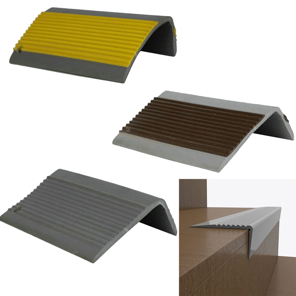 Stair Case Nosing, PVC 5cmx2cm Tair Anti Slip Nosing, Rubber Angle Step Edge, Easy to Clean, Protects Corners, Gray/Brown/Yellow