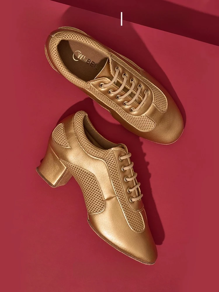 SW Latin Dance Nouvelles Chaussures de Danse Professionnelles Premium pour Femmes en Cuir à Talon Moyen-Haut et Semelle Souple pour Enseignants, Entraînement et Posture