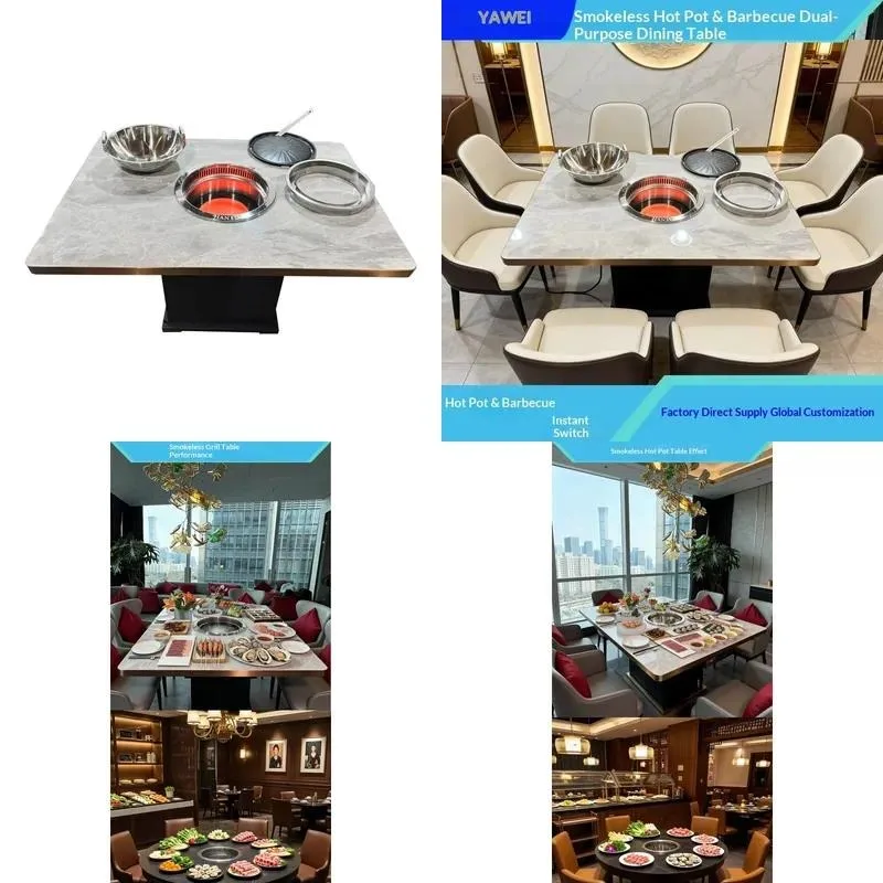 Yawei square stone smokeless hot pot barbecue integrated interchangeable dining table