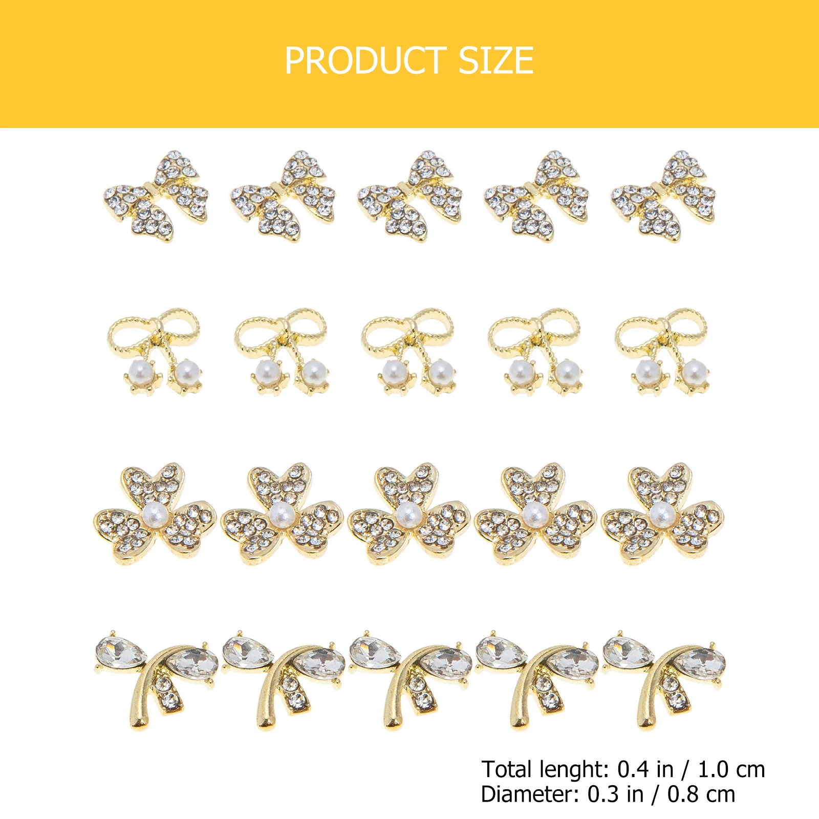 

20Pcs Nail Decorations Creative Bow Design Rhinestone Pearl Alloy DIY Nail Art 3D Manicure Charms Accessories Manicure Charms