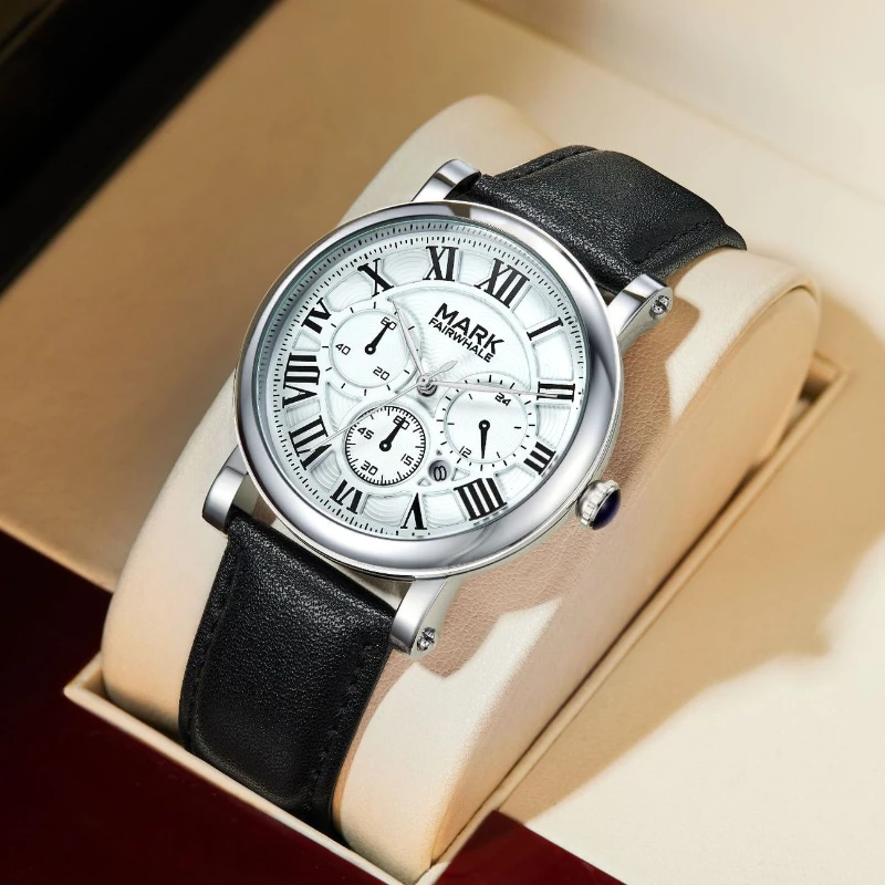 مارك Fairwhale 5026 الراقية كوارتز ساعة رجالي التقويم الرقمي الروماني مقاوم للماء حزام من الجلد ساعة فاخرة للرجال