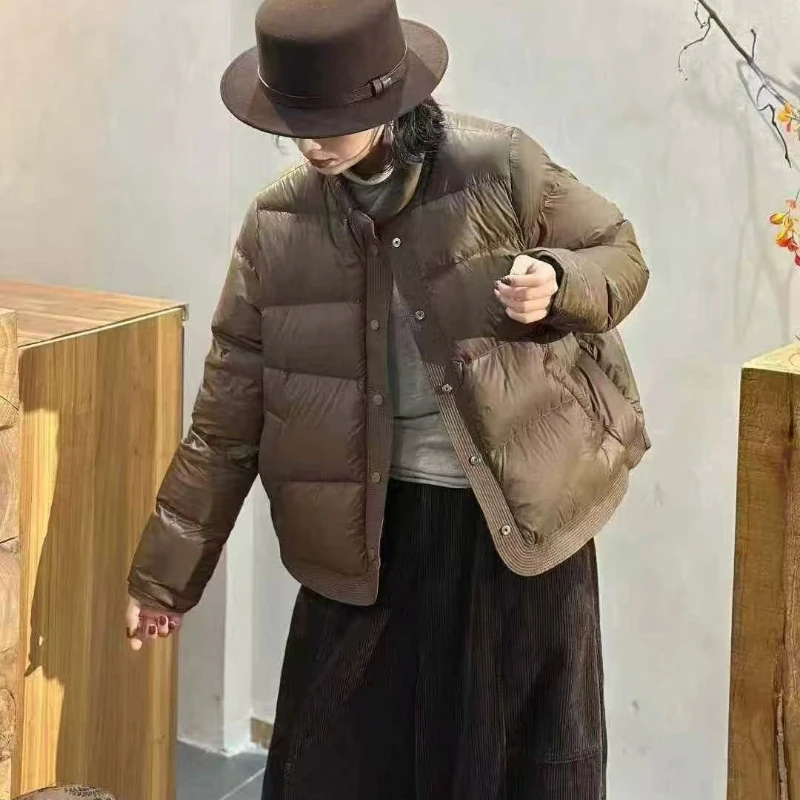 الشتاء اليابانية الجديدة الدافئة عكسها سترة منفوخة 90% بطة أسفل بلون أسفل سترة للنساء ملابس خارجية متعددة الاستخدامات #3