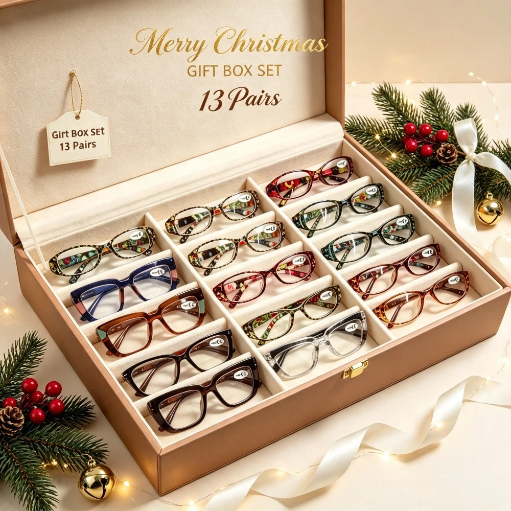13 men's and women's reading glasses, lightweight spring hinge reader, multi-style fashionable reading glasses, suitable for daily use in home office, random colors, recommended Christmas and Halloween gifts