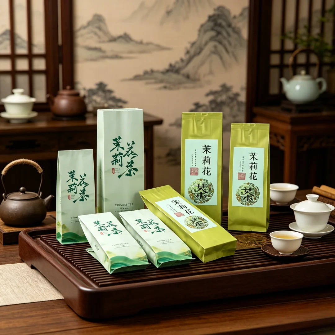 250g Chinese Handmade Jasmine Flower Tea Set Zipper Bags Thick Aluminum Foil Bag Recyclable Sealing Packing Bag Reusable