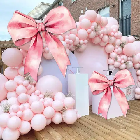 Large Pink Bow Backdrop Cutout 18/24/36Inch Big Pink Bow Foam Mosaic Board for Coquette Birthday Wedding Party Background Decor