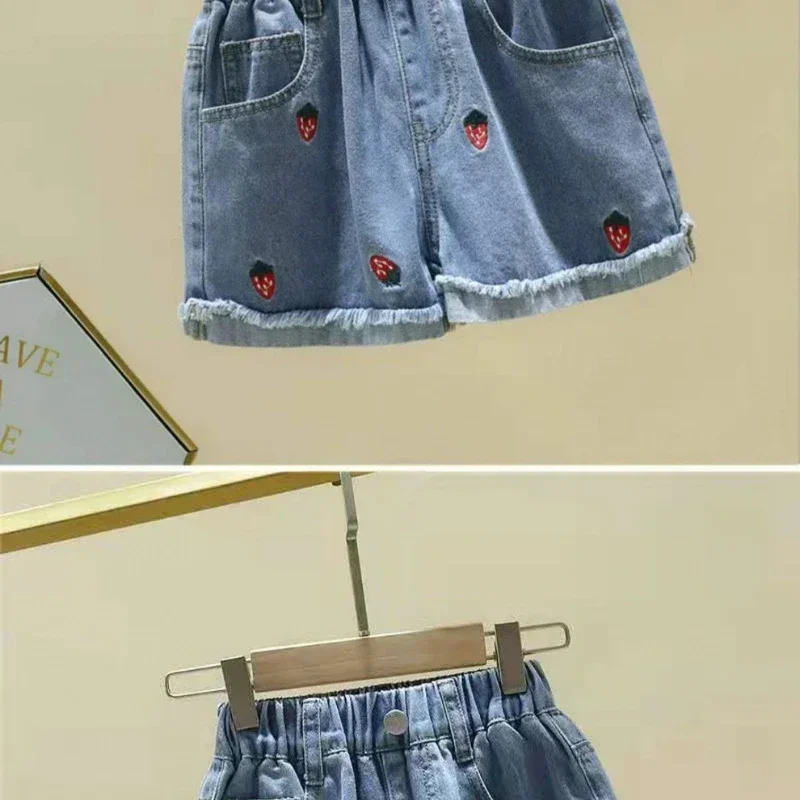 1pcs Girls Shorts Kids Denim Pants Casual Jeans Children Cartoon Printed Clothing Teenagers Short Trousers Kids Infant Bottoms