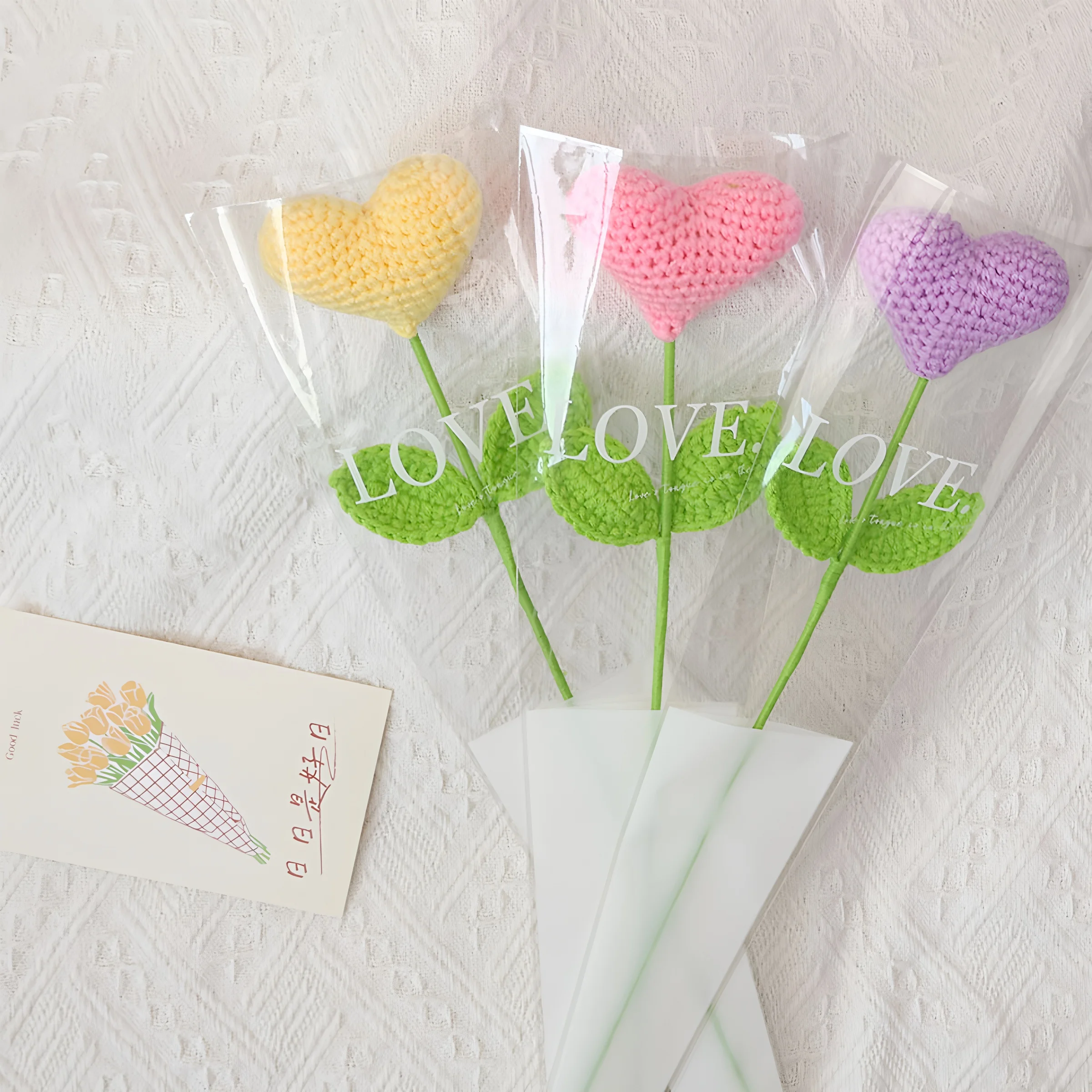 3/6 قطعة باقة كروشيه مصنوعة يدويًا على شكل قلب من البوليستر لا يتطلب سقي هدية مثالية لعيد الحب وعيد الأم