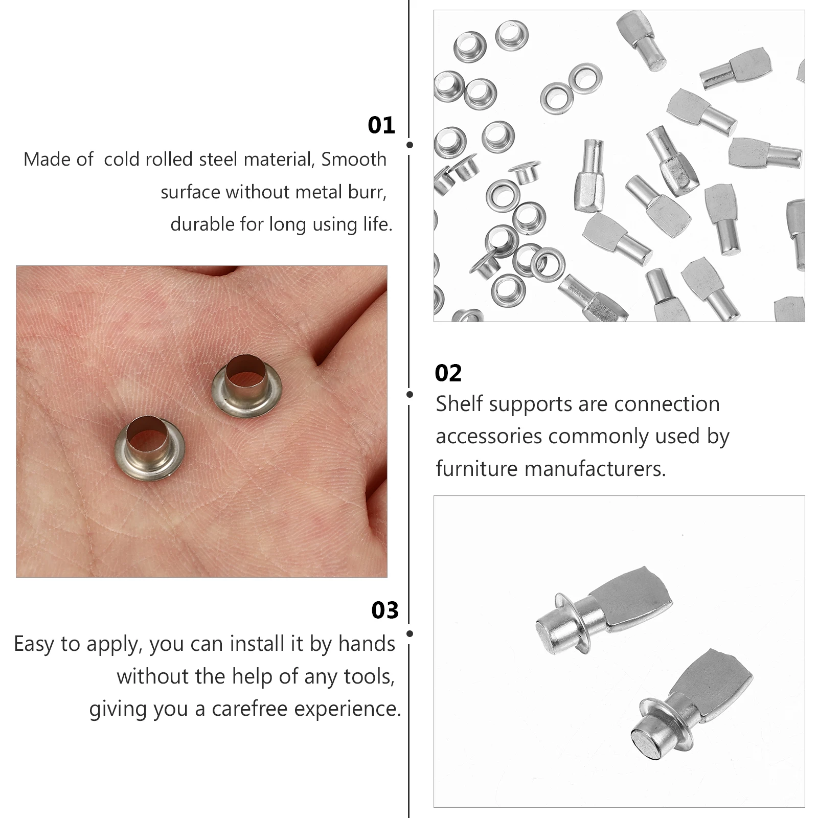 

50 set Cabinet Holder Pins Pegs Rolled Steel Furniture Cabinet Shelf Pegs Support Easy Install No Tools