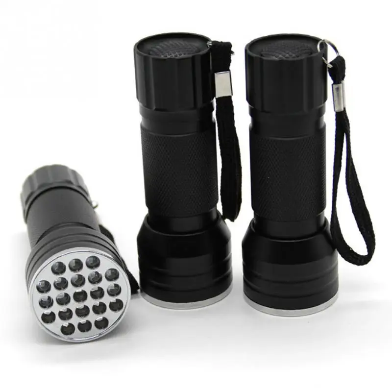 

100PCS New Fine UV Ultra Violet 21 LED Flashlight Mini Blacklight Aluminum Torch Light Lamp