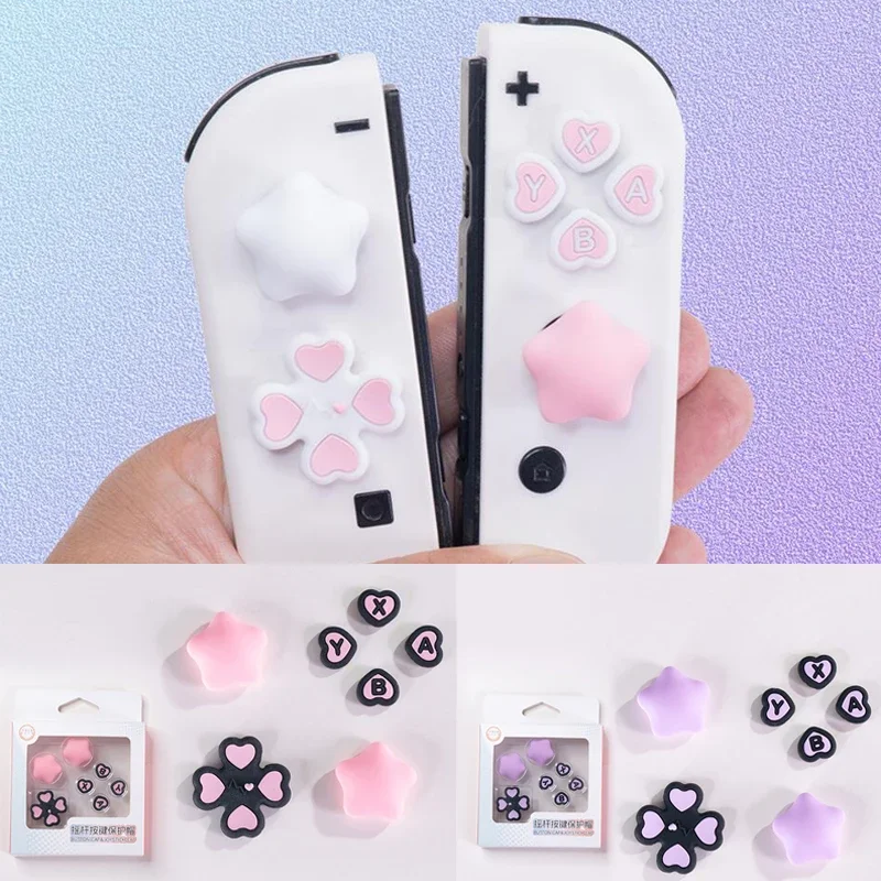 Pink Purple Love Silicone Soft D-pad Cross Button ABXY Key Sticker Skin Case For Switch Oled Joy-con Thumb Stick Grip Cap Cover