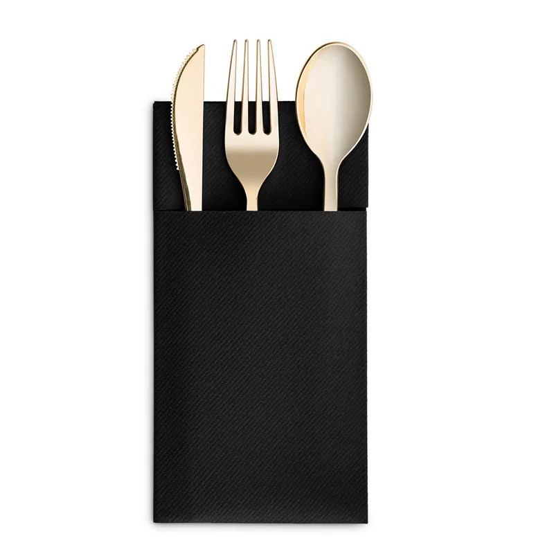 ABIT 300PCS Disposable Dinner Napkins With Built-In Flatware Pocket,Prefolded Cloth Like Paper Napkins Black