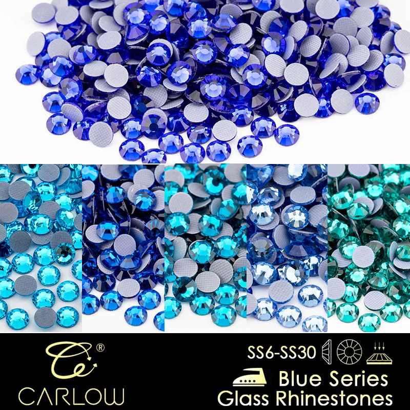 CARLOW Superior Quality Blue Series Hotfix Rhinestones AAAAA Flatback Glass Iron On For Garment Wedding Dress Decorations