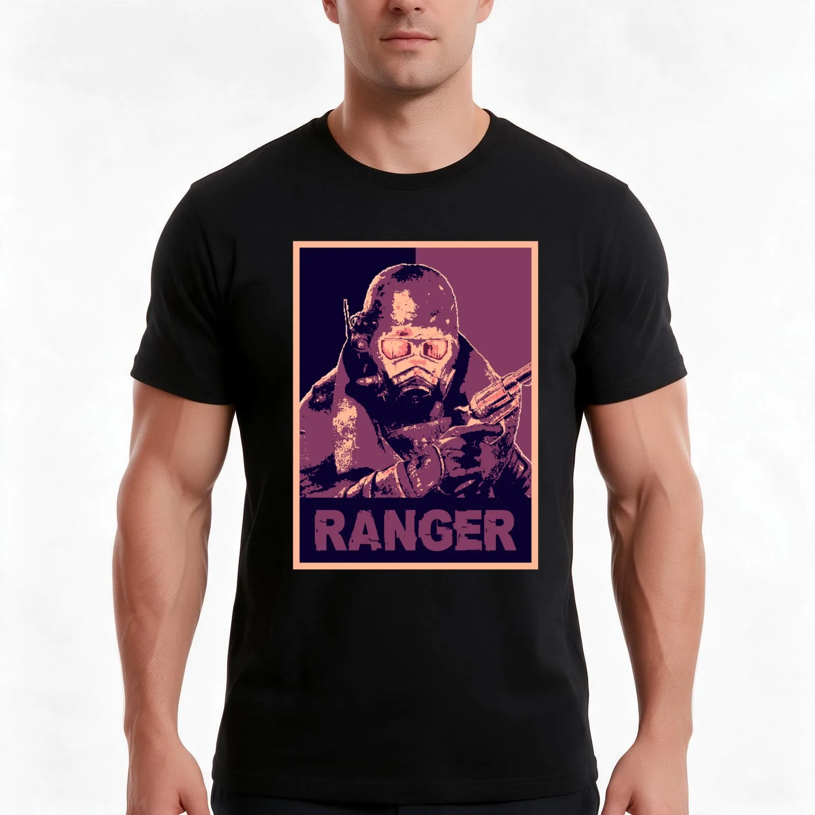 NCR Veteran Ranger T-Shirt, Summer Casual Cotton Tee, Oversized Streetwear Tops, Vintage Graphic Print, Loose Fit Short Sleeve
