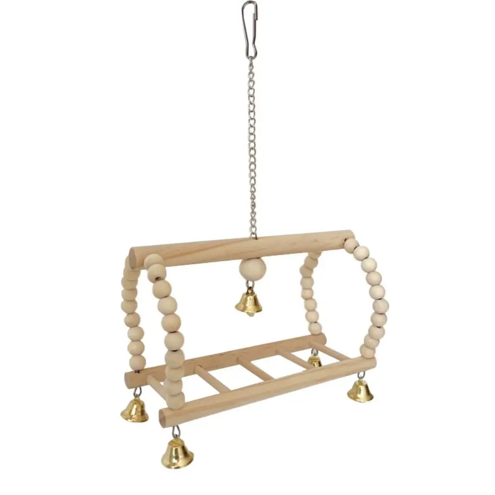 8Pcs Set Wood Parrot Set Hanging Hammock Bell Perch Combination Bird Climbing Ladder Stand Pole Parrot Training for Parakeet