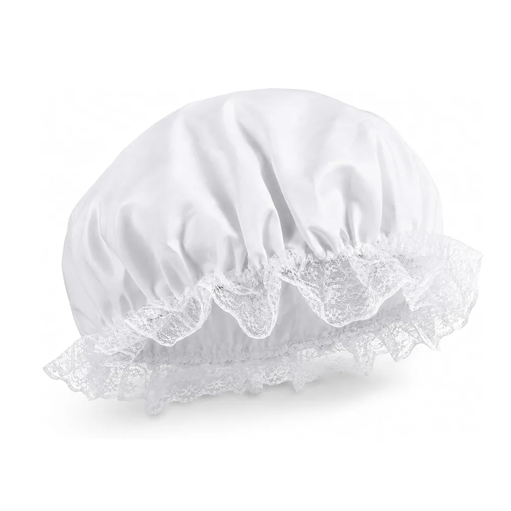 Fashion Lace Trim Mob Cap Ruffled Brim Elastic Band Maid Bonnet Stretchable Fit Colonial Bonnet Costume Parties