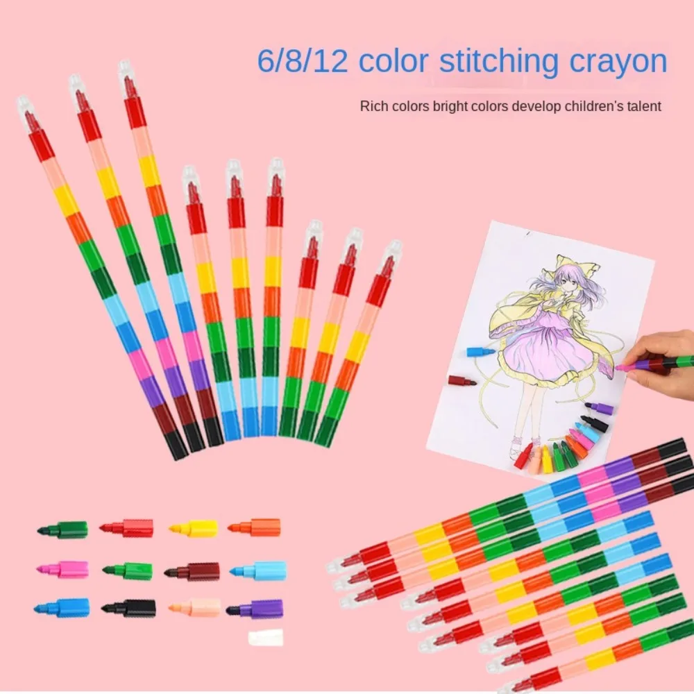 10pcs/set Drawing Pen Creative Blocks Crayons Replaceable Stackable Mini Finger Crayon Pens Rainbow Stationery