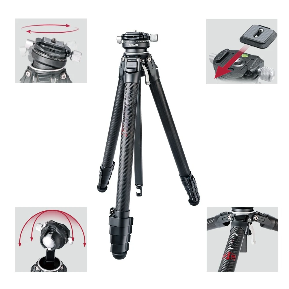 Professional Travel Photography Tripod Carbon Fiber Compact Inverted Camera Tripod