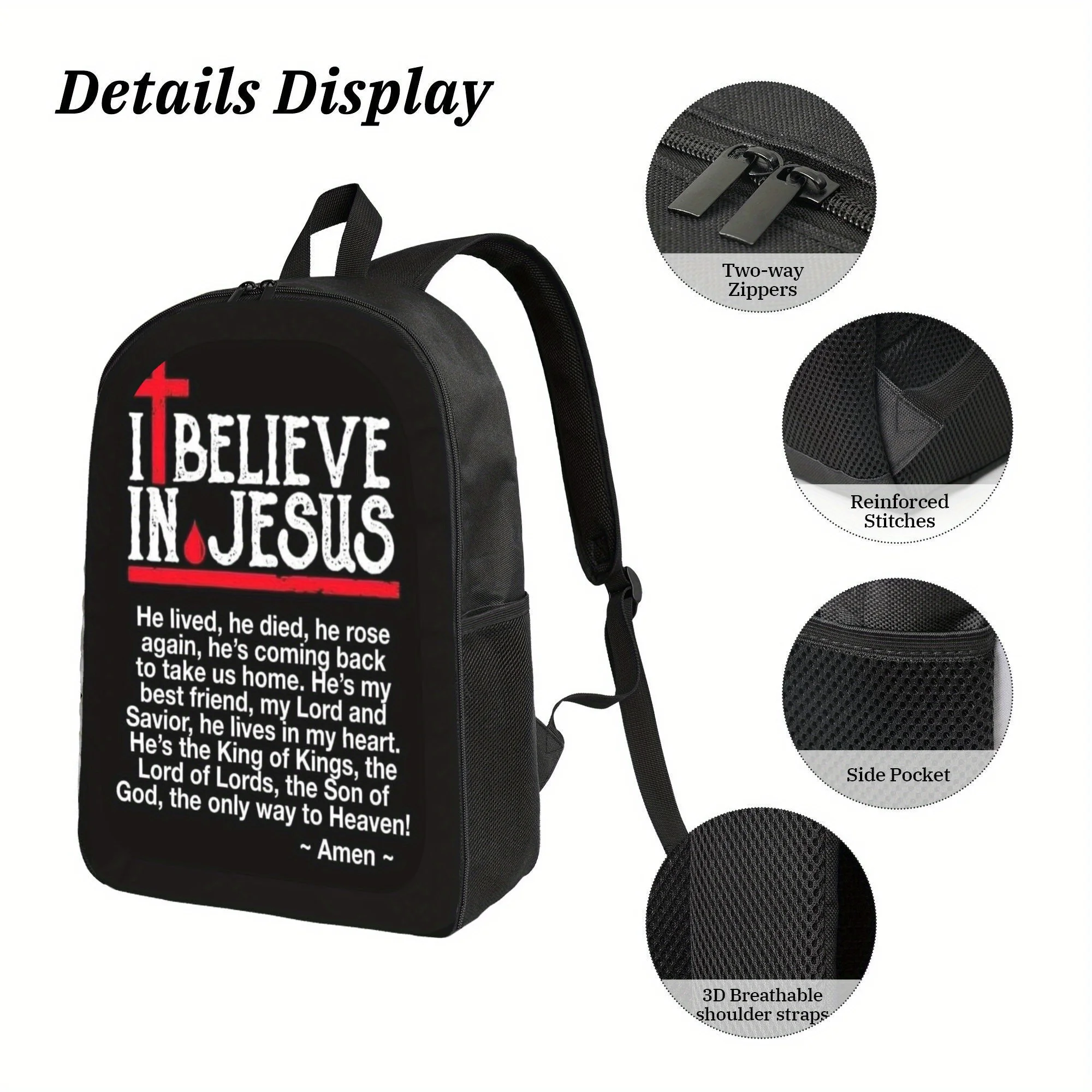 Christian Belief 'I Believe in ' Motivational Backpack | Practical Bag with Religious Quote, Sturdy Structure, Breathable Mesh
