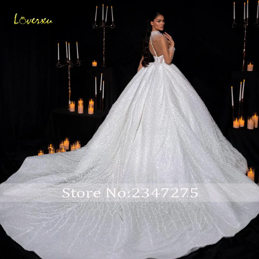 Loverxu Ball Gown Royal Wedding Dresses High Neck Long Sleeve Vestido De Novia Lace Beaded Exquisite Custom Made Bridal Gowns