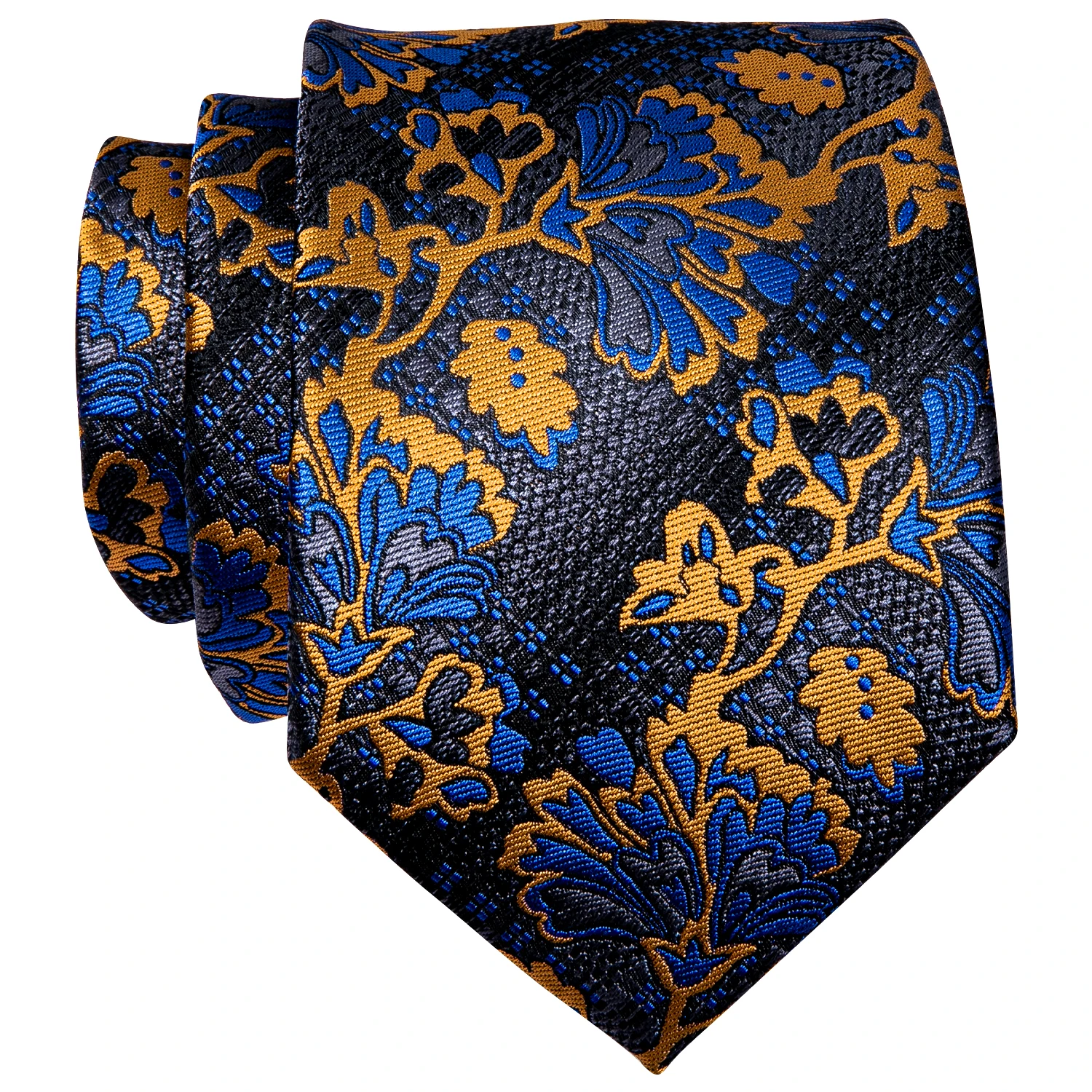 Corbata de seda de cachemir para hombre, conjunto de corbata de lujo con estampado Floral, dorado y azul, con Clip, a la moda, regalo de vacaciones