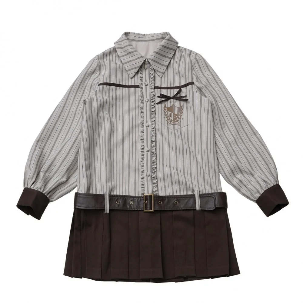 

Spring New Original Old Time Amber Striped College Dress Shirt Playful Cute Girl Tooling Retro Top Skinny Casual Suit Women