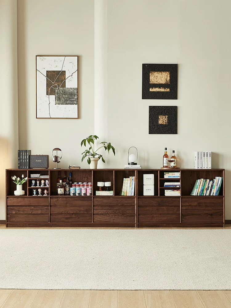 Premium North American black walnut bookcase Nordic simple all-solid wood locker household living room floor storage cabinet