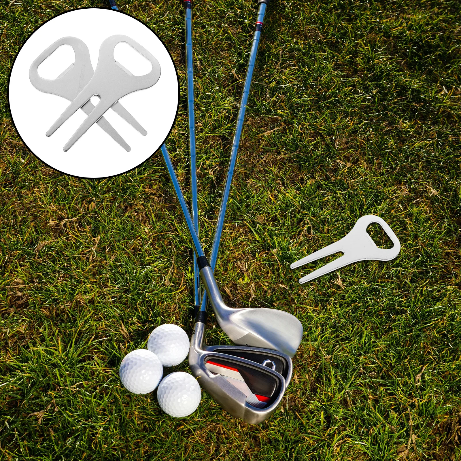 1Pair Zinc Alloy Golf Divot Tool Green Fork Bottle Opener Ergonomic Design Turf Repair Fork Golf Accessories Essential