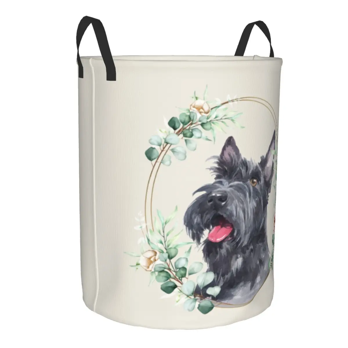 Custom Scottish Terrier Dog In Floral Gold Wreath Laundry Basket Scottie Pet Lover Clothes Hamper Kids Toys Storage Bin