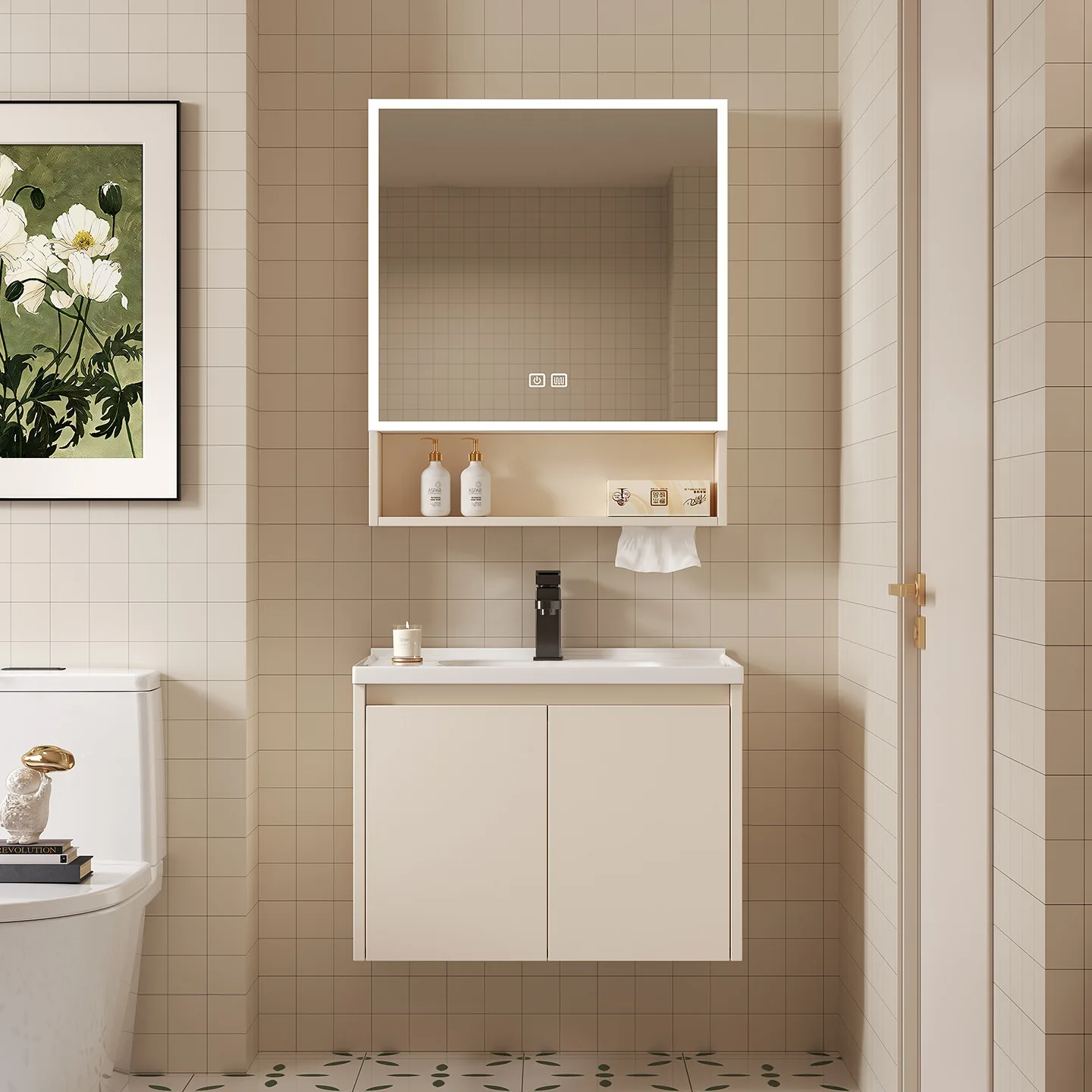 Space Aluminum Bathroom Smart Storage Mirror Cabinet Separately Wall-mounted With Beauty Rack Paper Towels Kong Home Mirror Make view 4