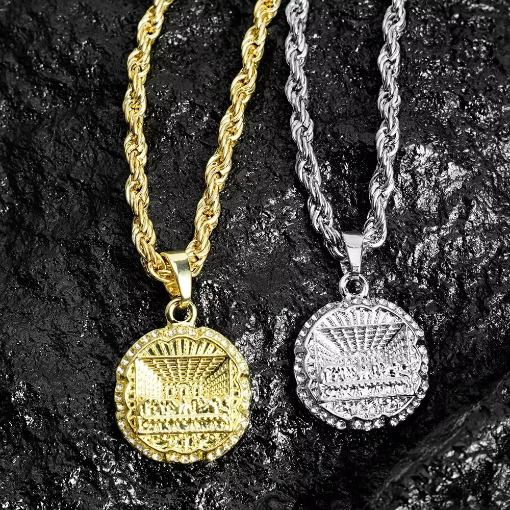  Hip Hop Round Medallion Last Supper Pendant Necklace With 4MM Rope Chain Fashion Necklaces for Men and Women Rock Rapper Jewel
