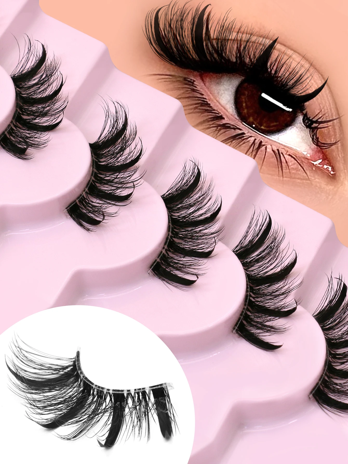 VELTRINAY 7 Pairs Cartoon Style Half Eyelashes With Wet Effect Pointed Cartoon Lashes Criss-Cross Lashes Corner Lashes Wet Lash