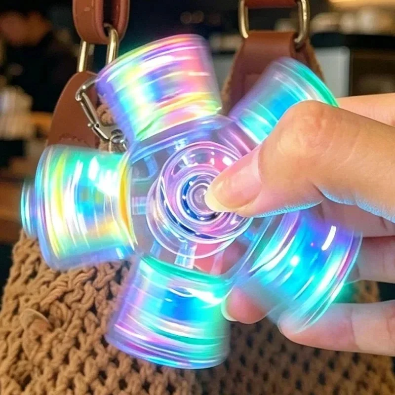 LED Lighting Fidget Spinner Keychain Clickable Button Design Stress Relief Anti Anxiety Portable Decompression Pendant Toy