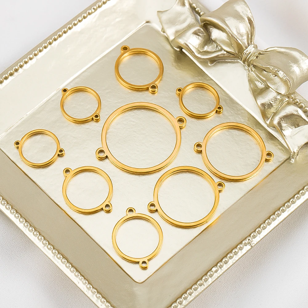 10Pcs 20Pcs Stainless Steel Hollow Double Hole Circle Charms Pendant Bracelet Cabochon Tray Bezel Blank Settings Jewelry Making image 5