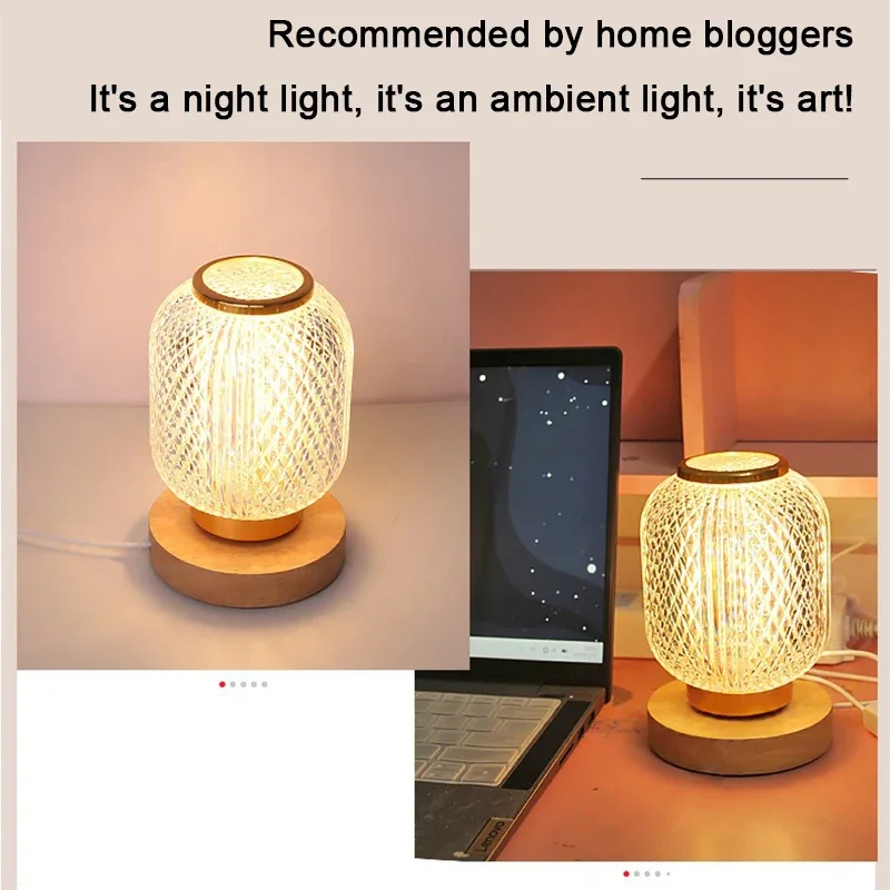 Nordic LED Crystal Table Lamps Battery USB Power Night Light Bedroom Living Bedside Lighting Fixture Home Decoration Desk Lamp