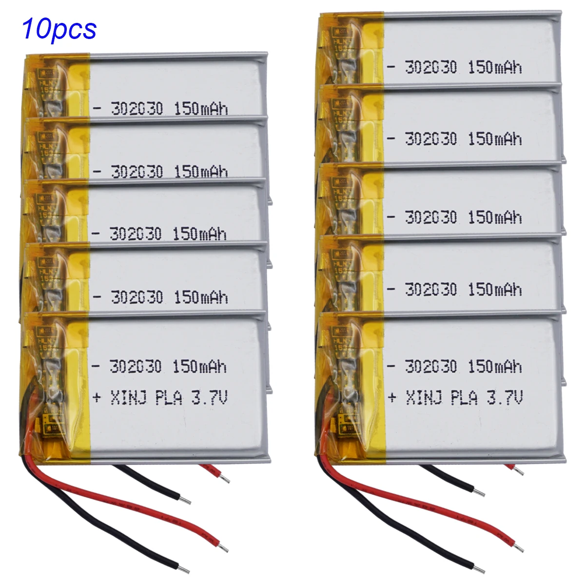 10pcs 3.7V 150mAh 0.555Wh Rechargeable Li Lithium-ion Batteries 302030 For GPS Sat Nav Bluetooth Speaker LED Driving Recorder