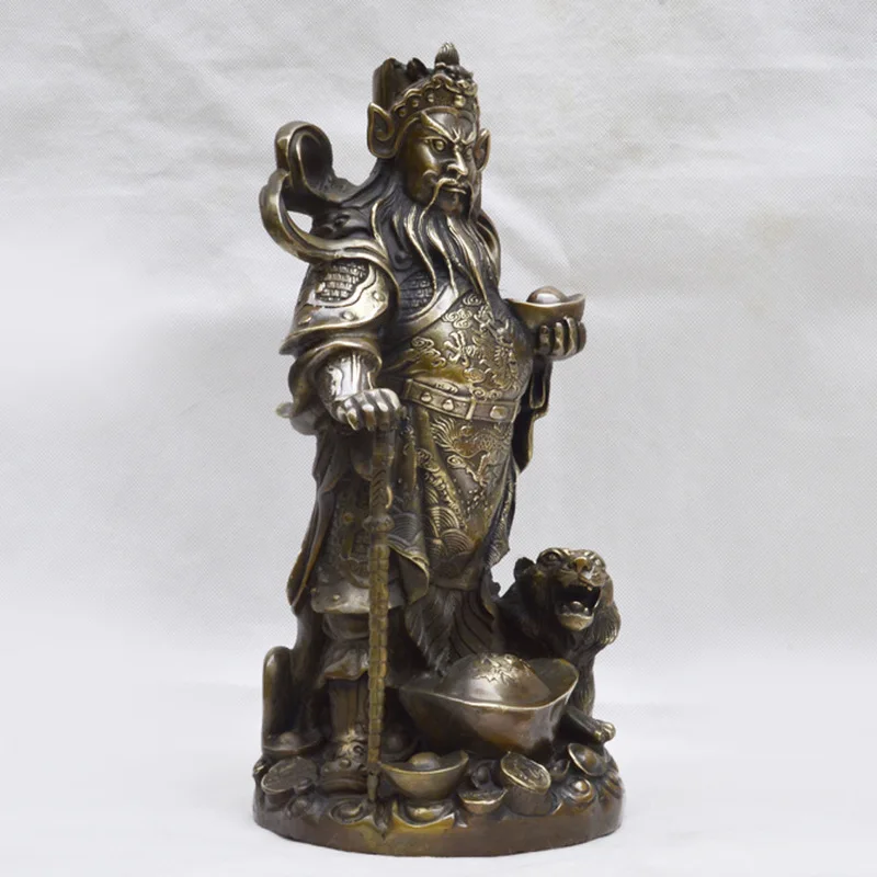 Metal crafts, pure copper martial god of wealth statue, home desktop worship figure decoration