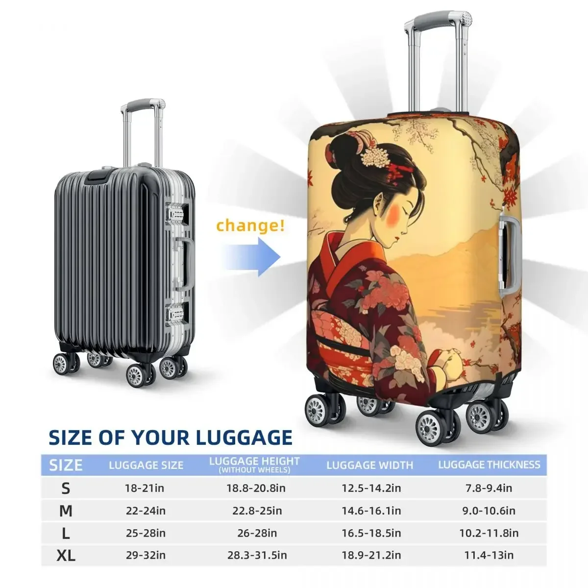 Japanese Geisha Art Print Luggage Protective Dust Covers Elastic Waterproof 18-32inch Suitcase Cover Travel Accessories