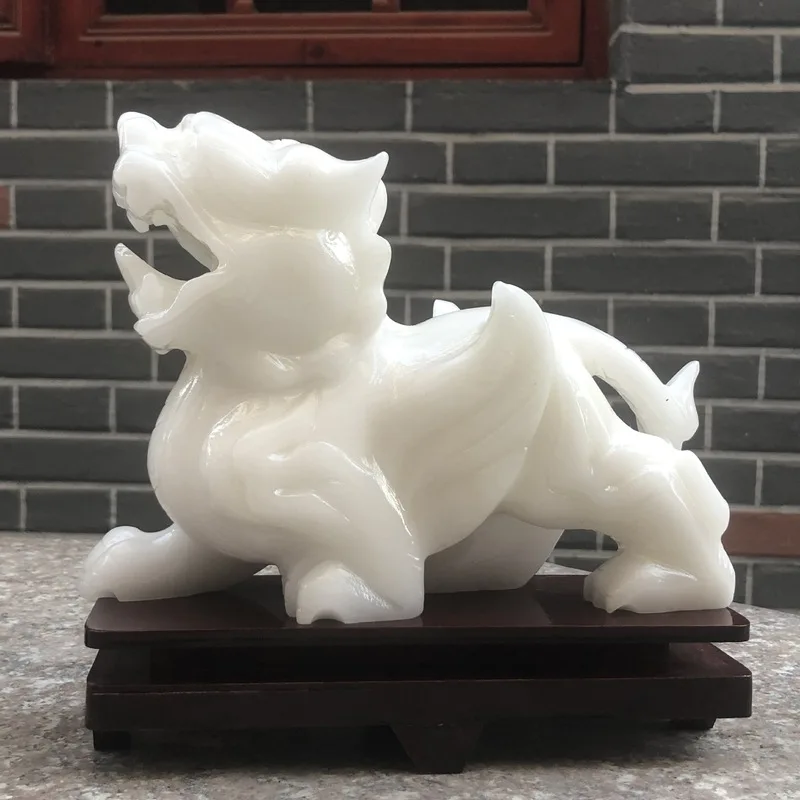 Natural Afghan Jade Pixiu Ornament White Jade Flying Pixiu with Wings, Decorative Ornament for Living Room and Business, Gift