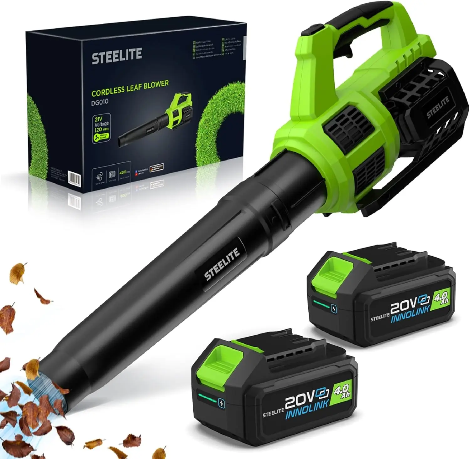

Leaf Blower 21V, Electric Leaf Blower Cordless with 2 x 4.0Ah Battery and Charger, Powerful Battery Blower for Lawn Care, Patio