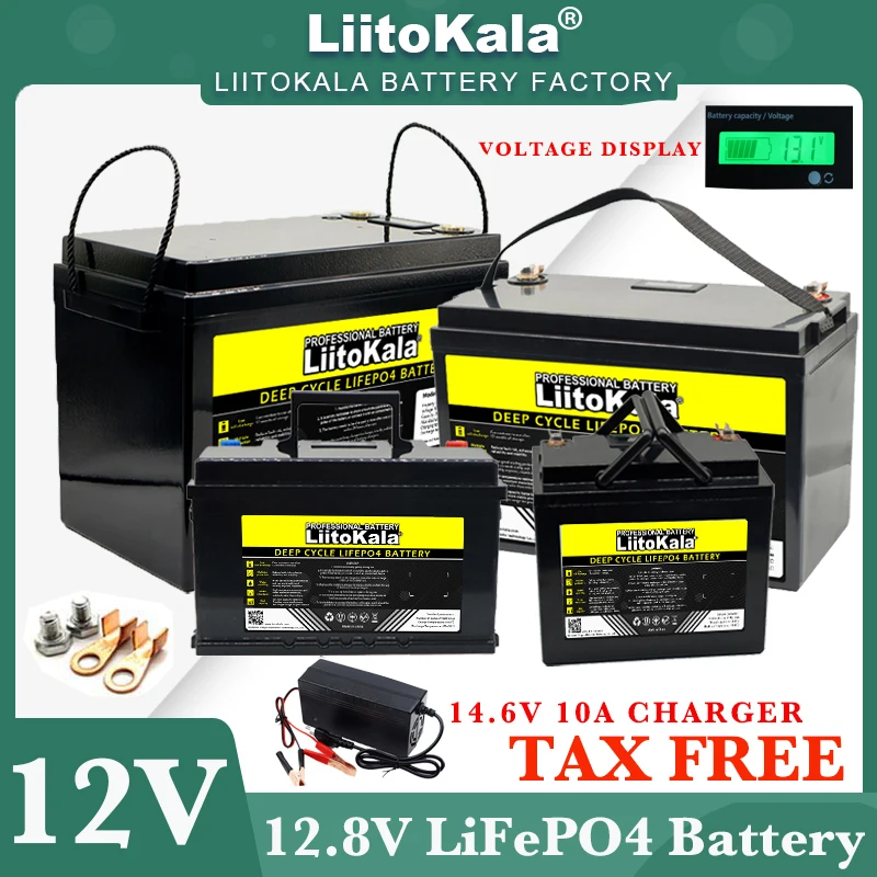 LiitoKala 12V 310ah 280ah 120AH 180ah LiFePO4 Battery 12.8V Lithium Iron Phosphate Golf cart Touring car 14.6V Charger Duty-free