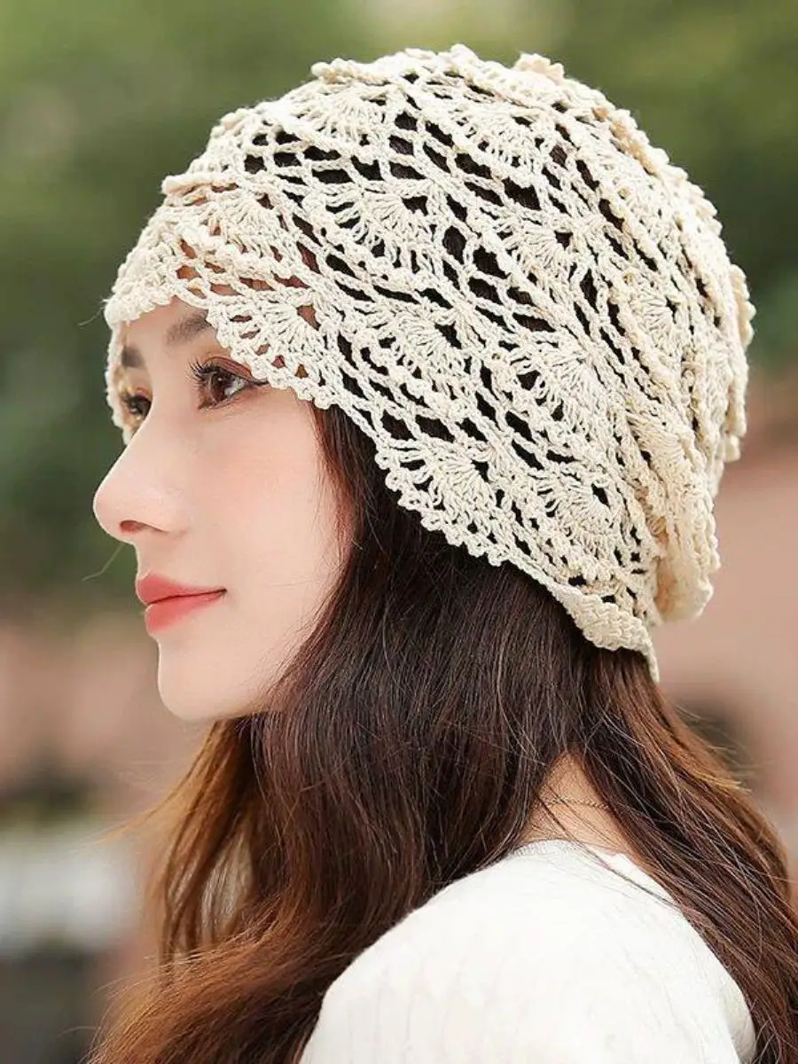 hand-knitted-hollow-knit-hat-women's-spring-summer-thin-fashionable-chunky-overhead-hat-cute-apparel-two-piece-set