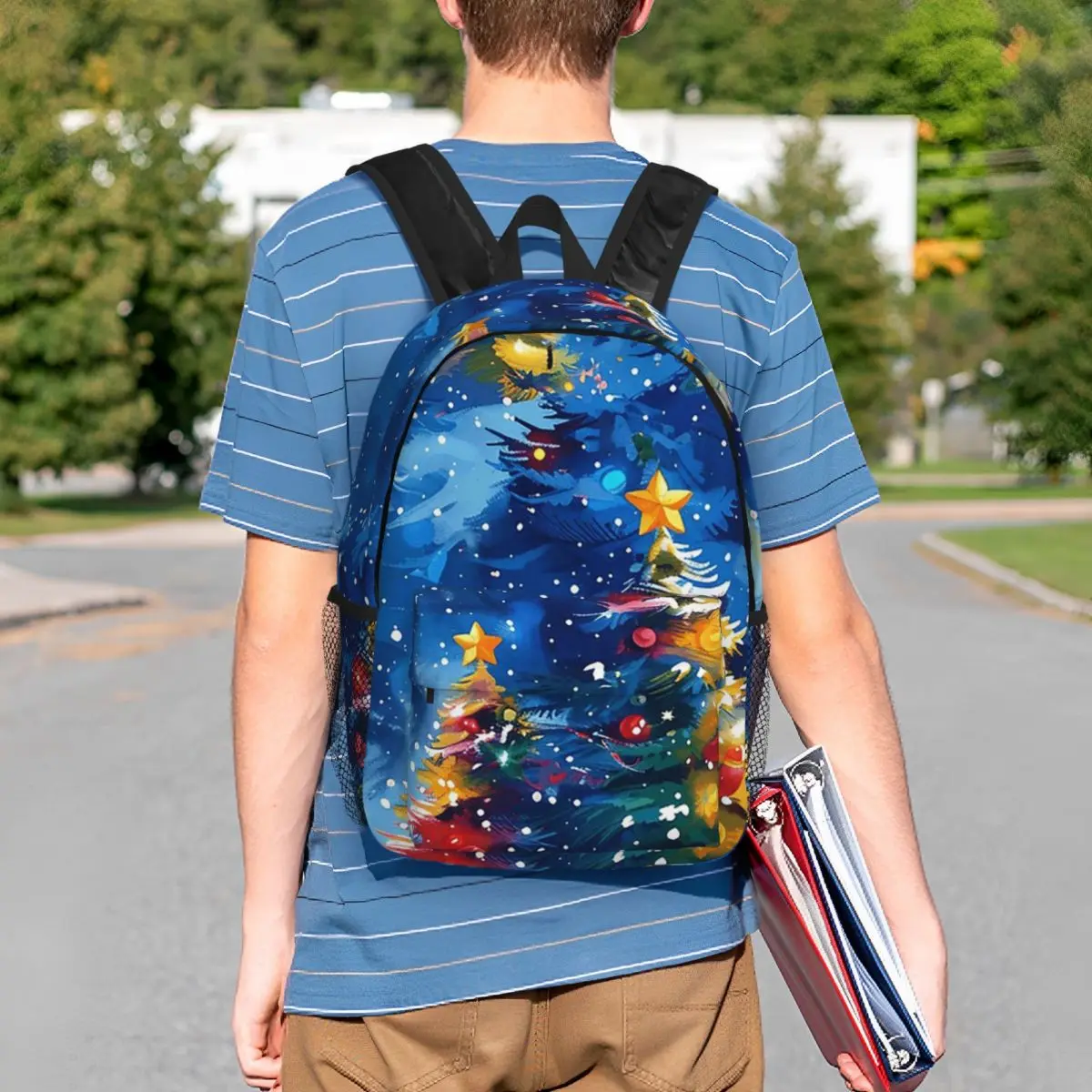 Exquisite Christmas Tree Print Backpack Student BookBag Kids School Bag Computer Shoulder Bags for Men Women