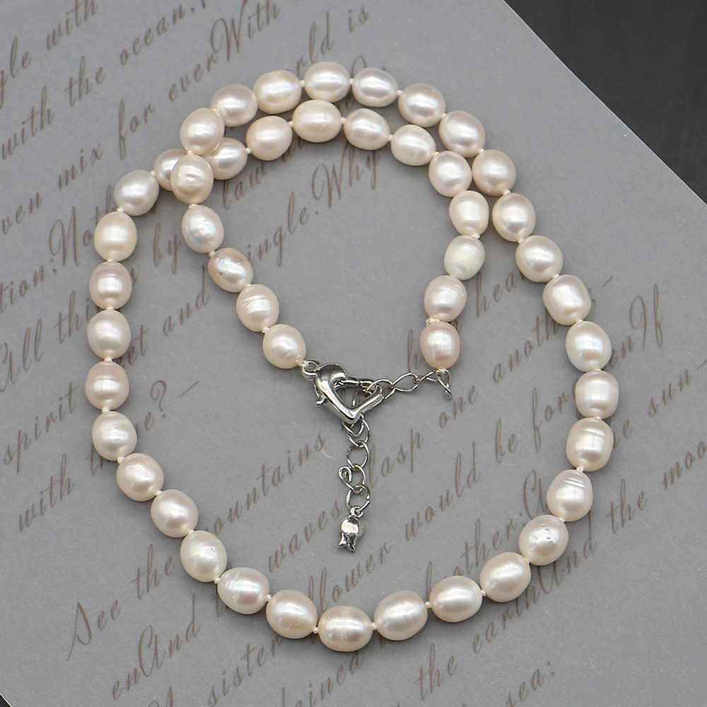 

New Arrival 7-8mm Rice-Shaped White Natural Freshwater Pearl Necklace 40cm Women's Fashion Necklace Holiday Birthday Gift