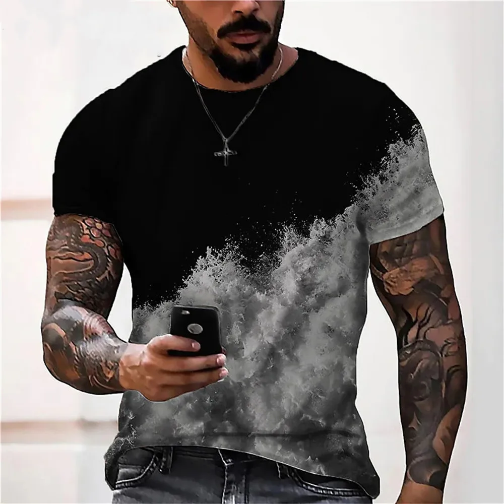 Black and White Striped Summer Men\'s Top Casual Everyday Top Street Fashion T-Shirt Large Size Quick Dry Loose Short Sleeve 5xl