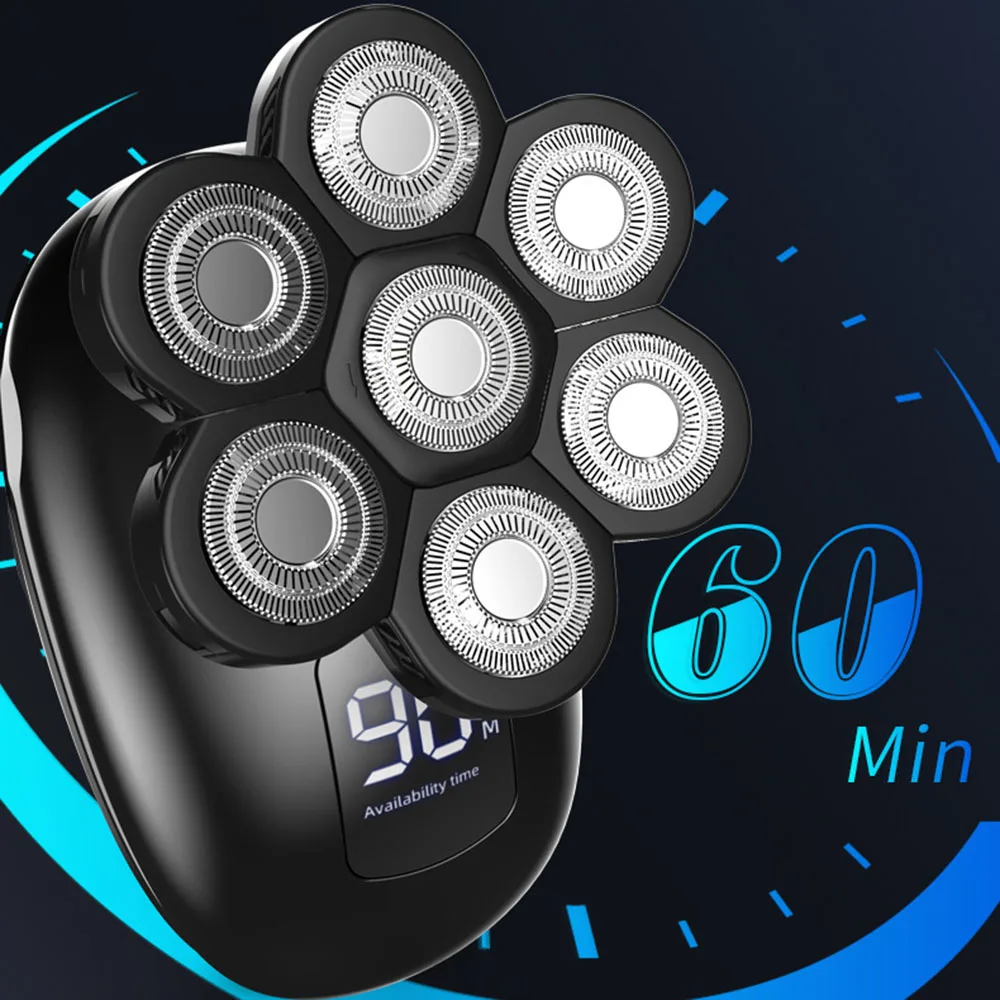 男性用7ヘッド電気シェーバー,コードレスusbシェーバー,あごひげと鼻の毛のクリーニングブラシ付きロータリーキット