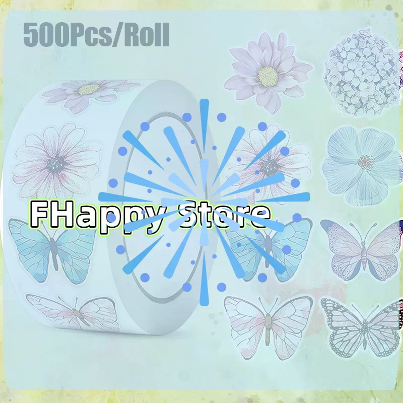[MA]500Pcs/Roll Exquisite Creative Butterfly Flower Sticker Colorful Butterfly Decals Cute Decoration Stickers Stationery Gifts