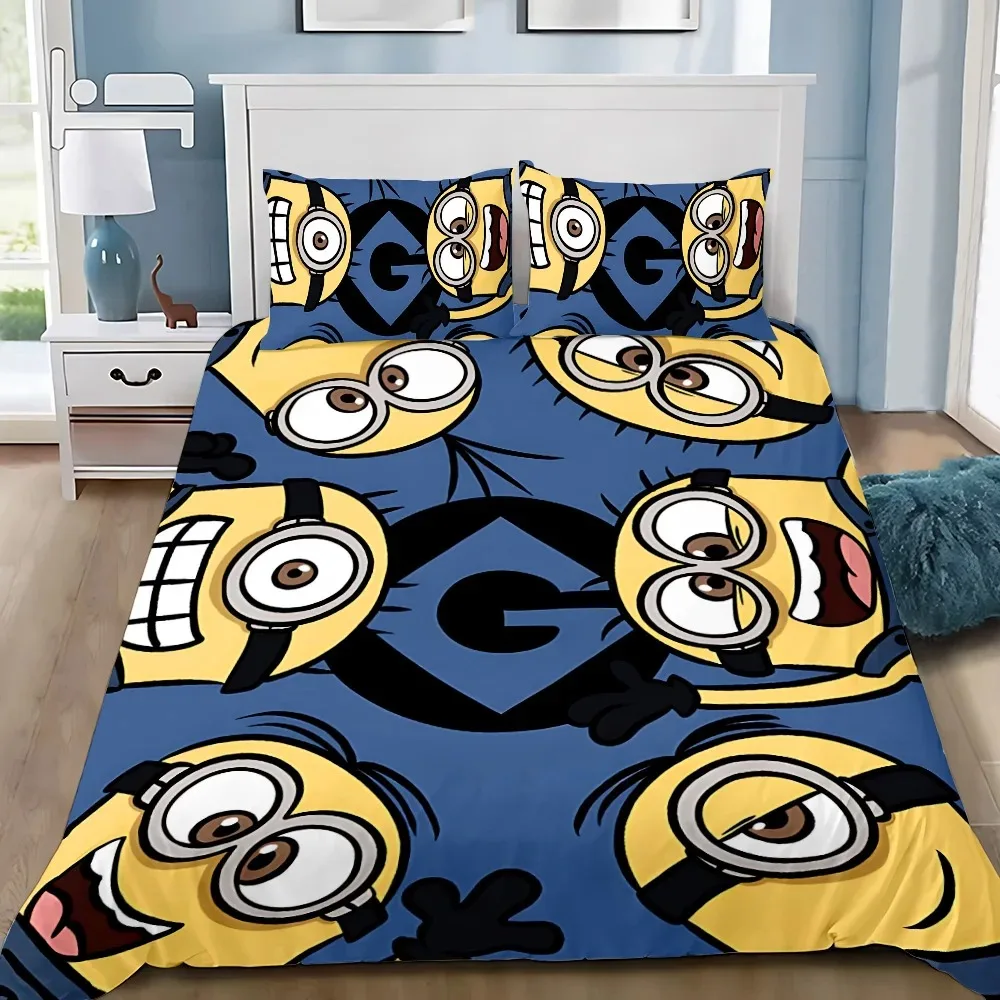 Пододеяльник, наволочка, комплект постельного белья с героями мультфильмов M-Minions для взрослых, мальчиков и девочек, украшение для спальни, детский подарок, одинарный, двойной, большой размер