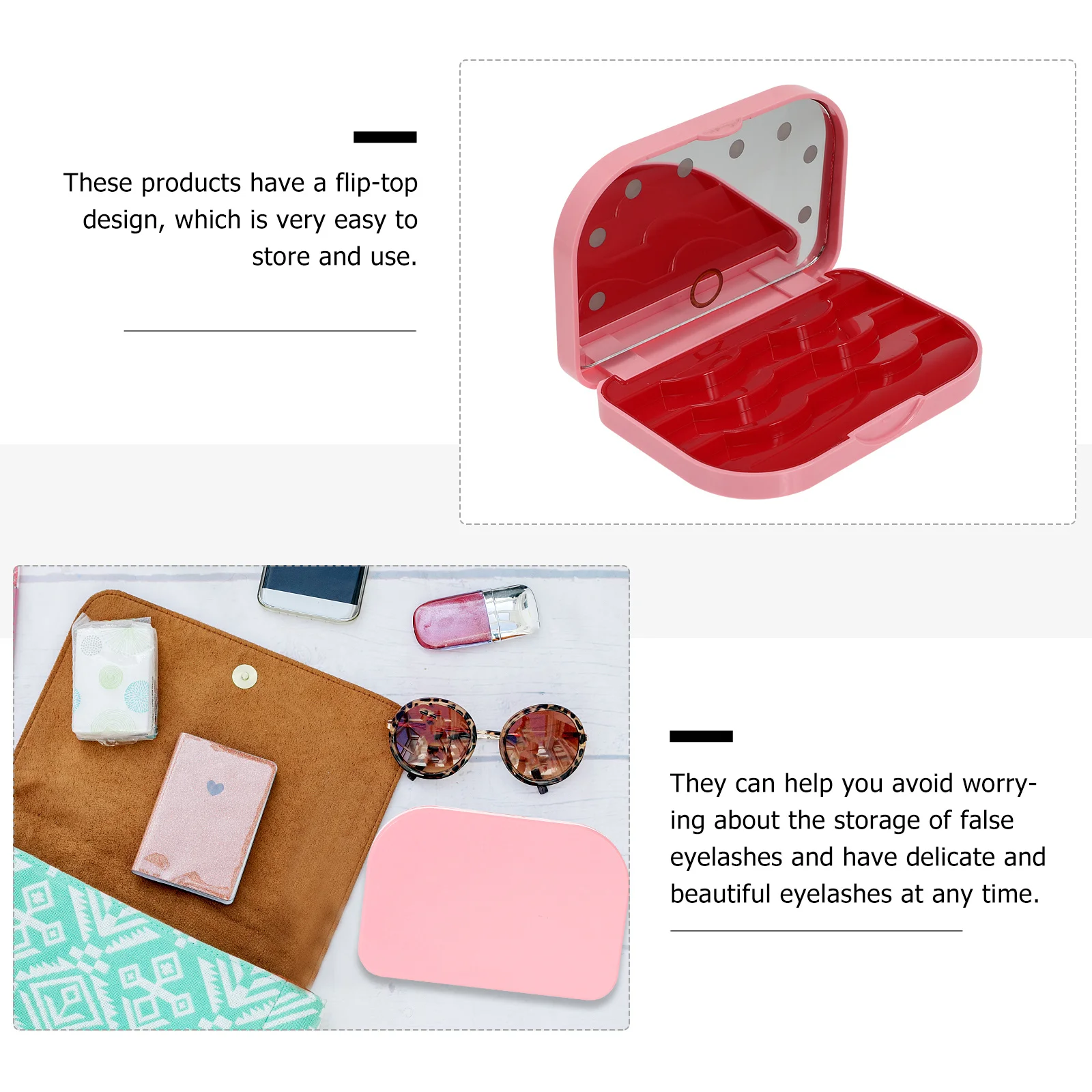 LEDライト付きミラーラッシュケース 持ち運びが簡単なつけまつげパッケージボックス 毎日の交換用つけまつげホルダー
