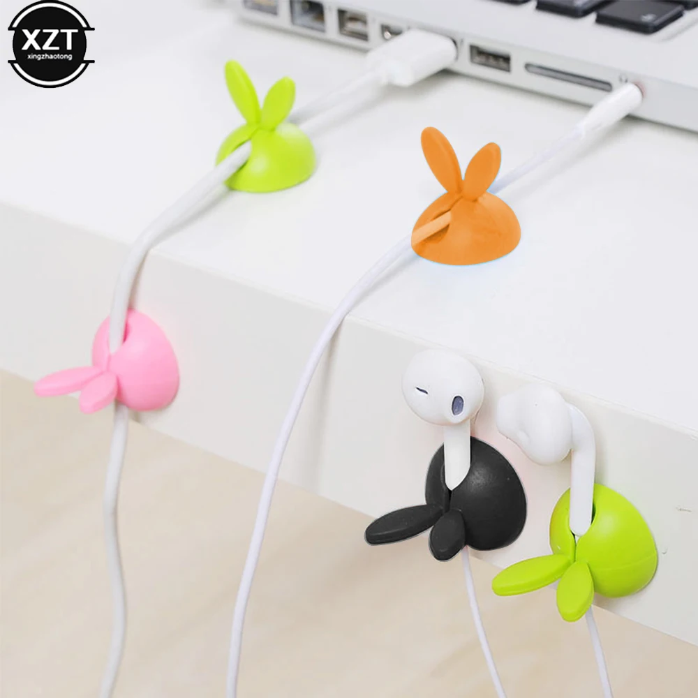 

Newest 4pcs/Lot rabbit ear silicone desktop winder cable organizer cable Home office computer headphone bobbin wires holder