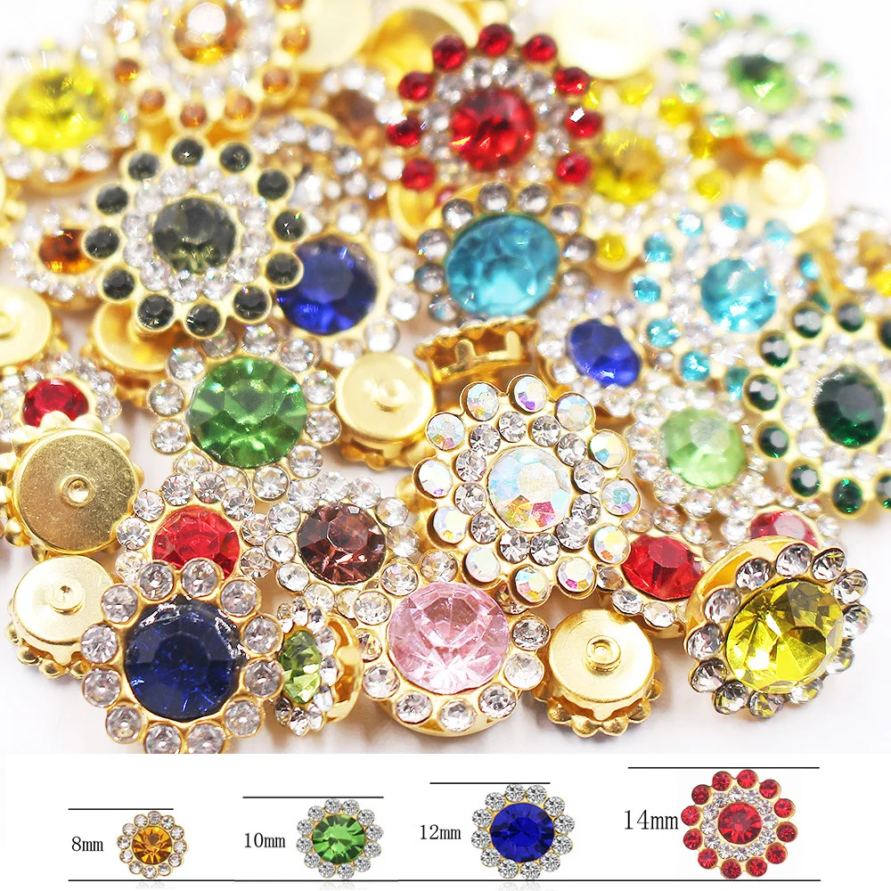 8mm-12mm Sunflower Sew On Rhinestones Gold Claw Shiny Crystals Strass Glass Beads Garment Sewing Rhinestones Stones Crafts Gems